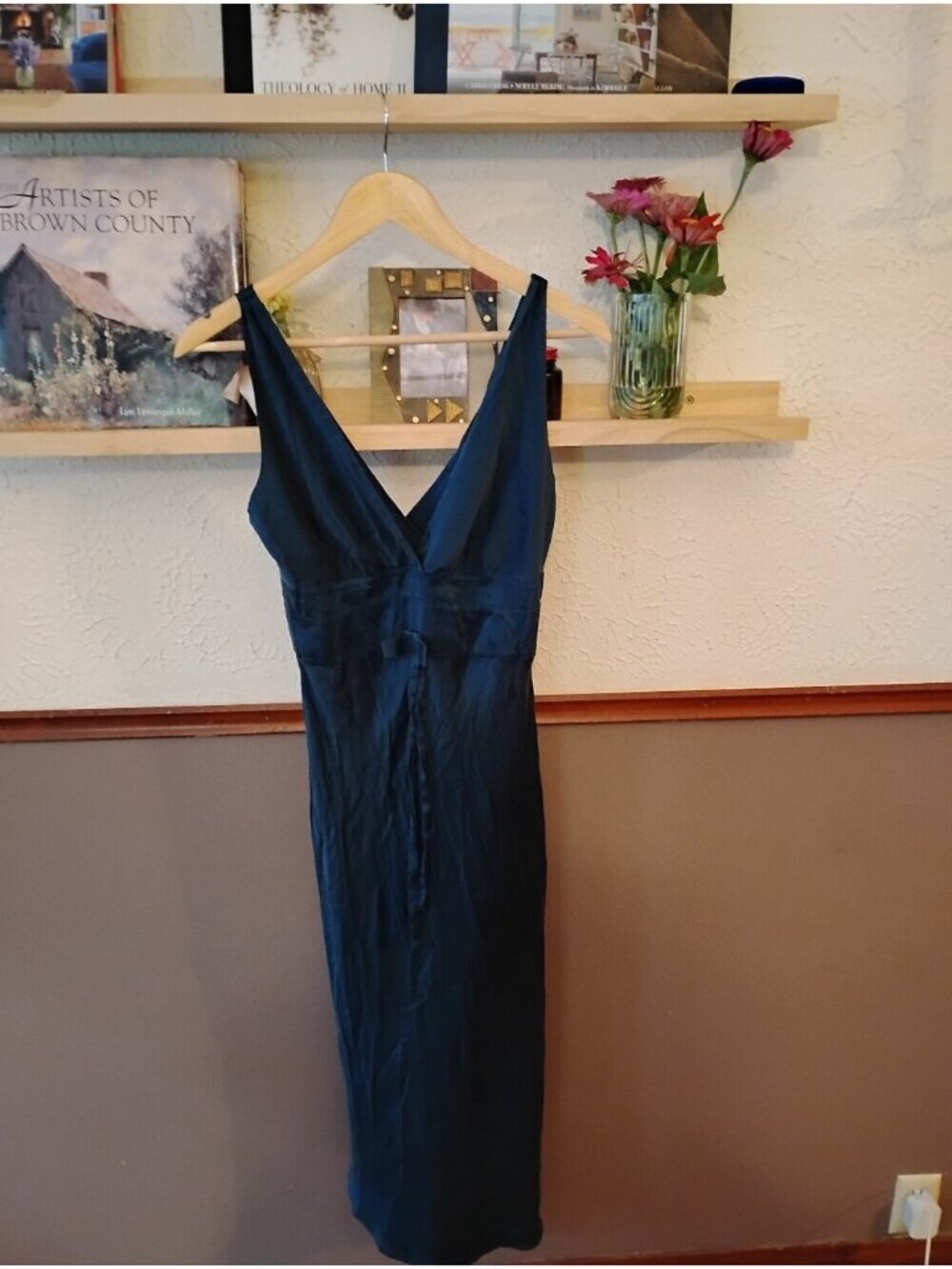 Miguelina Deep Navy V-Neck Midi Dress - Picture 3 of 3